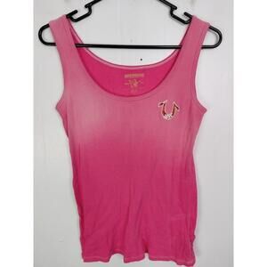 True‎ Religion Tank Top Womens L Ombré Pink Horseshoe Y2K Ribbed Fitted Western